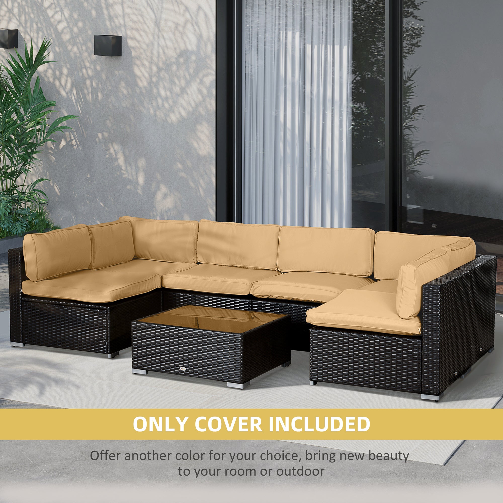 Outdoor 14pc Patio Rattan Sofa Set Cushion Polyester Cover Replacement Set - No Cushion Included Beige
