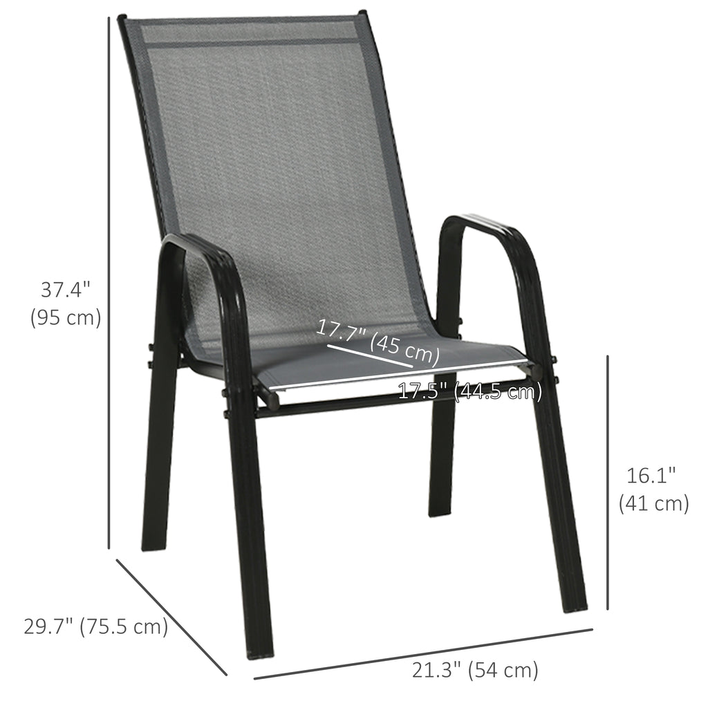 Set of 4 Outdoor Dining Chairs, Heavy Duty Stackable Patio Dining Set with Armrests for Balcony Garden, Dark Grey