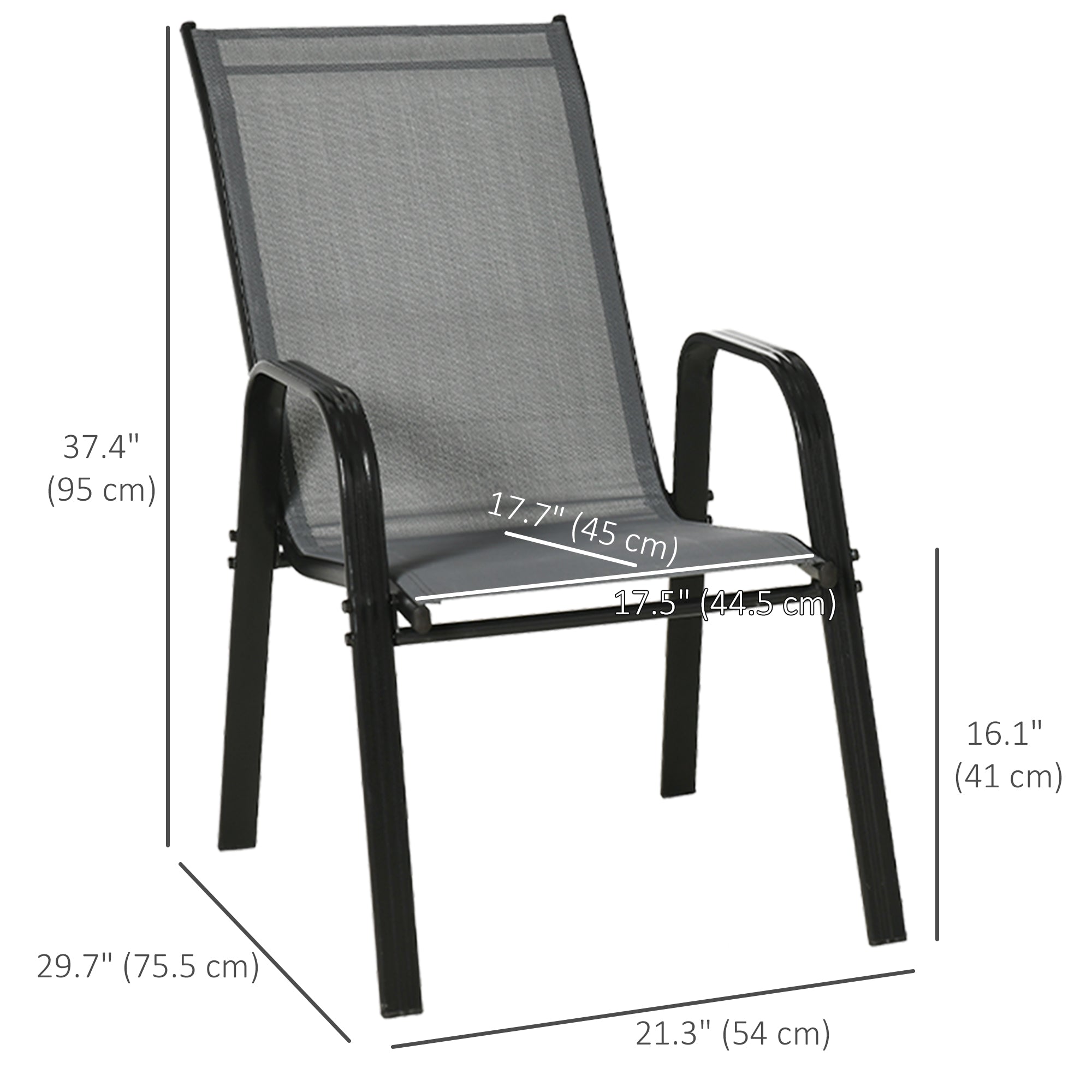 Set of 4 Outdoor Dining Chairs, Heavy Duty Stackable Patio Dining Set with Armrests for Balcony Garden, Dark Grey