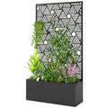 Metal Planter Box with Trellis, 44.5" Tall Raised Garden Bed with Privacy Screen, Hexagon and Line Cut-Out