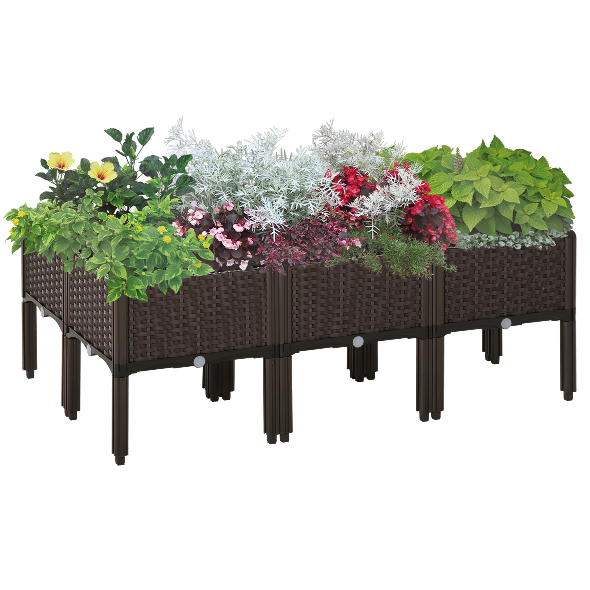 6-piece Raised Garden Bed PP Raised Flower Bed Plant Stand Stackable Vegetable Herb Grow Box
