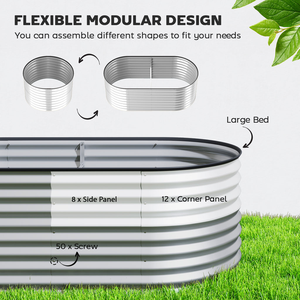 5 x 2.5 x 2 ft Galvanized Raised Garden Bed, Easy DIY Oval Planter Box with Safety Edging and Gloves, Silver