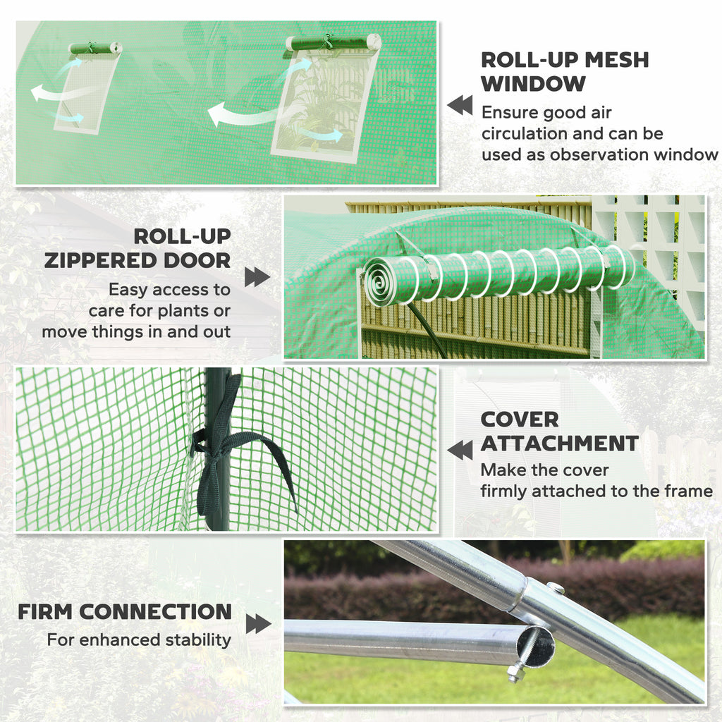 Walk-In Tunnel Greenhouse, Plant Hot House with 4 Windows and Zipper Door, 10' x 10' x 7' , Green