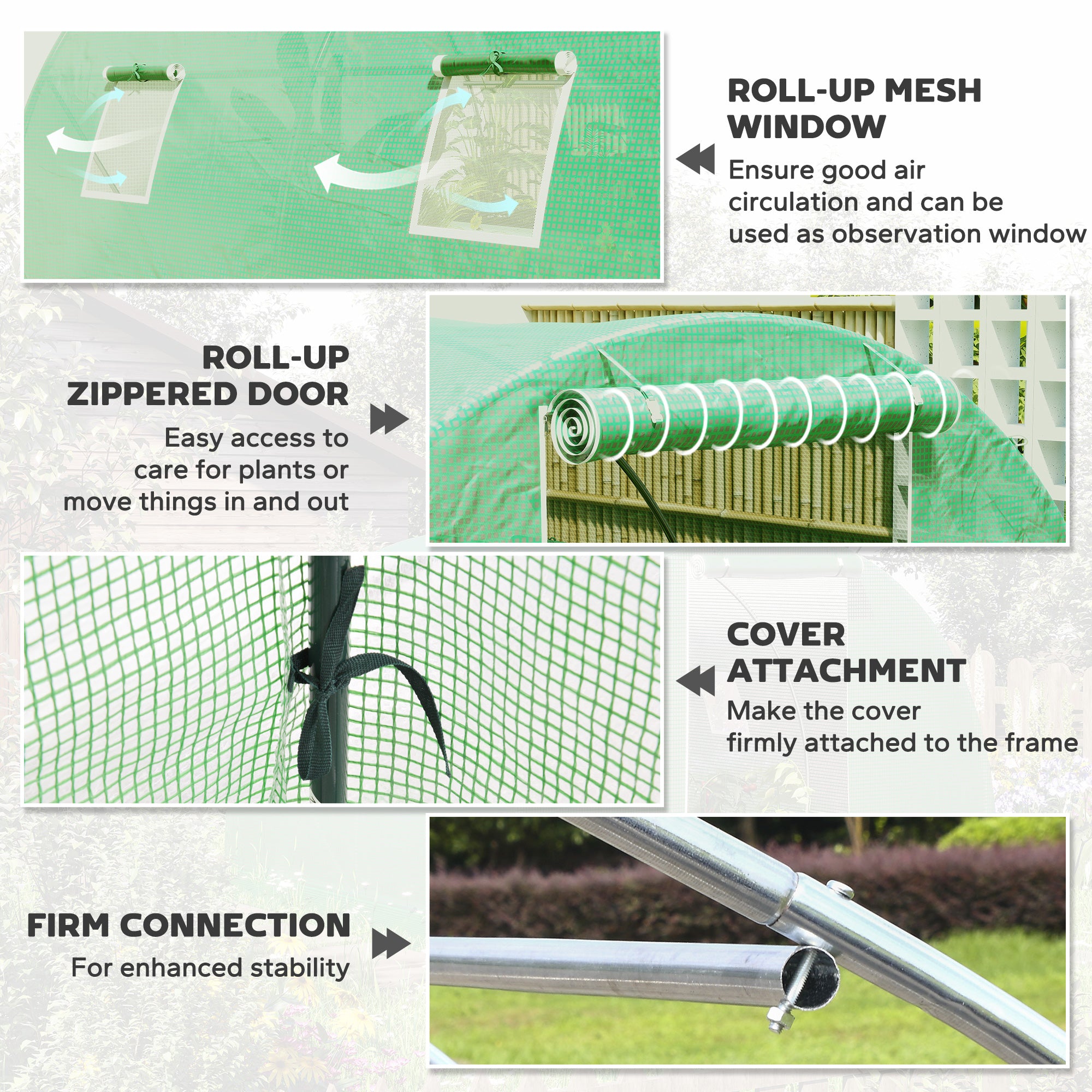 Walk-In Tunnel Greenhouse, Plant Hot House with 4 Windows and Zipper Door, 10' x 10' x 7' , Green
