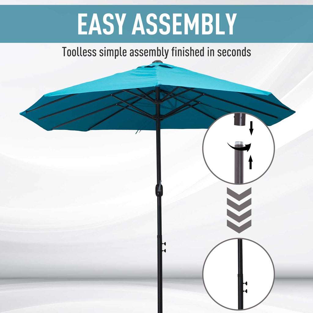 15ft Double-sided Patio Umbrella with Twin Canopy, Extra Large Outdoor Parasol with Crank for Pool, Deck, Market, Sky Blue