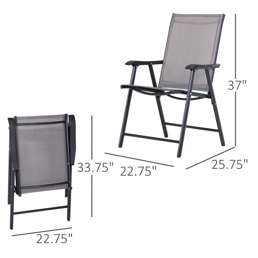 2-Piece Folding Dining Chair Set for Relaxing on Patio, Balcony, or Garden, Comfortable Outdoor Furniture with Armrests, Grey