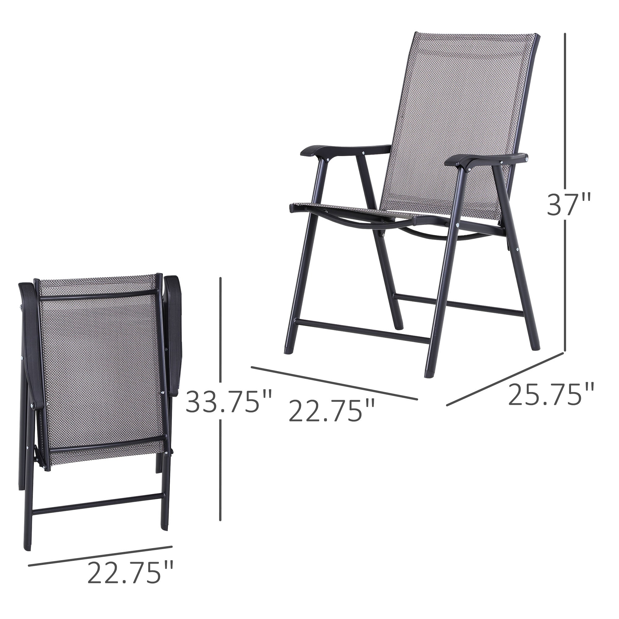 2-Piece Folding Dining Chair Set for Relaxing on Patio, Balcony, or Garden, Comfortable Outdoor Furniture with Armrests, Grey