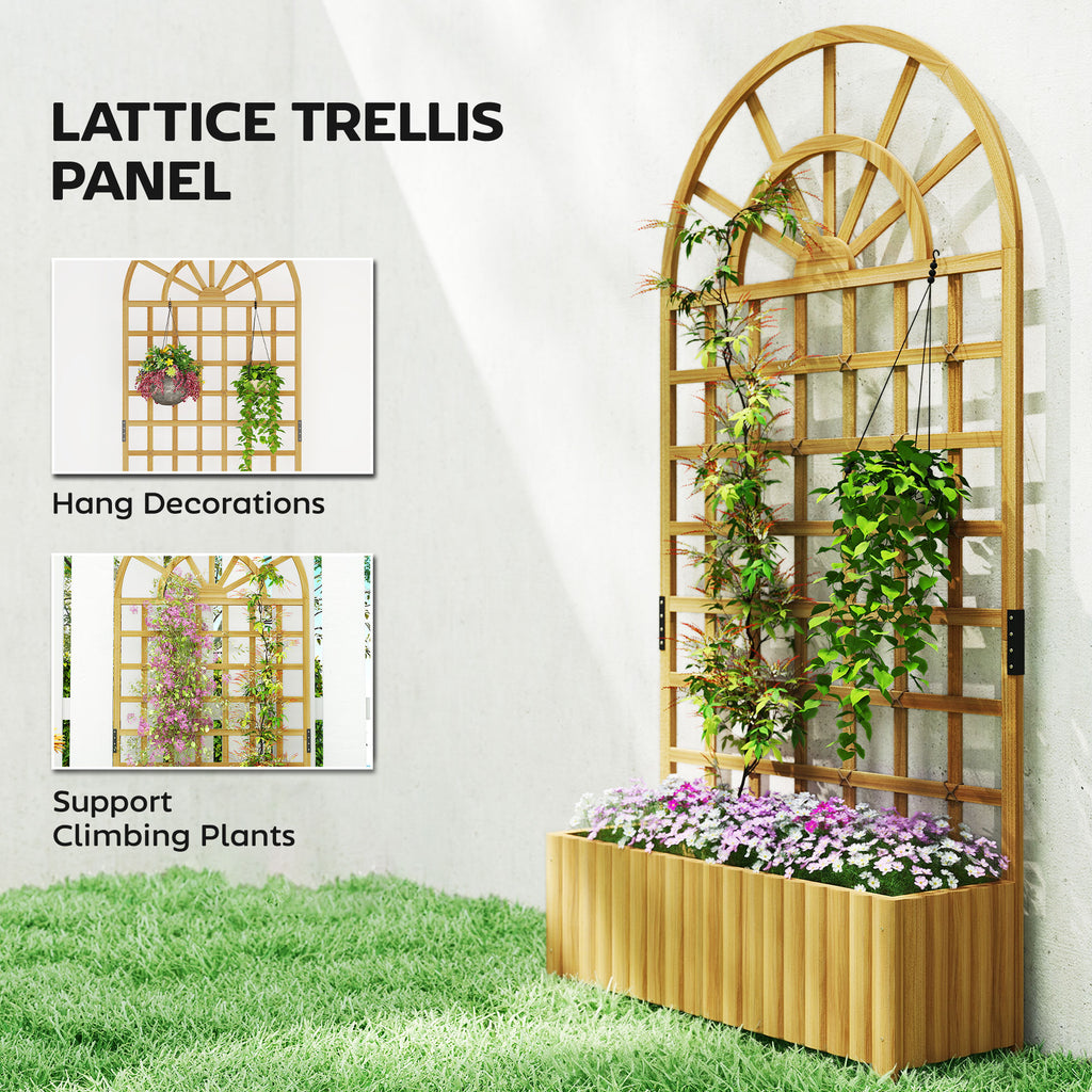 Wooden Raised Garden Bed with Lattice Trellis, Outdoor Elevated Planter Box with Drainage Holes for Climbing Plants