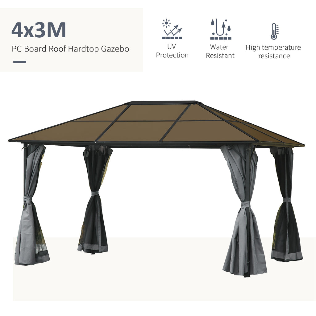 10' x 13' Hardtop Gazebo Aluminum Framed Marquee Party Tent Shelter with Mesh Curtains & Side Walls - Grey