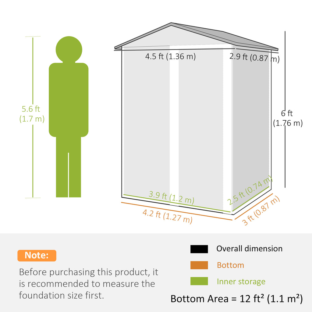 4.5 x 3ft Outdoor Storage Shed, Waterproof Metal Garden Shed with Lockable Door for Backyard, Patio, Lawn, Dark Grey