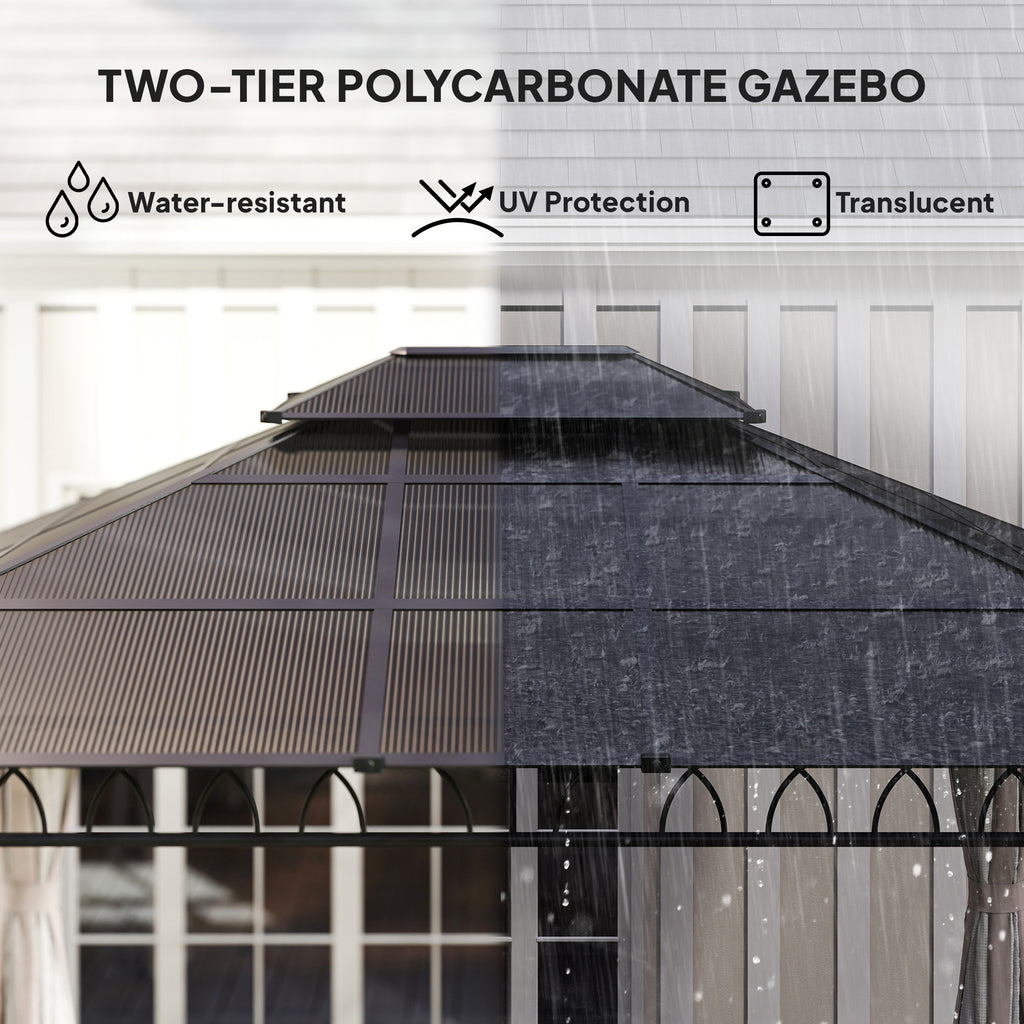 10' x 12' Outdoor Gazebo Canopy, DoubleÂ Roof Hardtop Gazebo withÂ Polycarbonate Roof, Steel Frame, NettingsÂ andÂ Curtains, forÂ Garden,Â Lawn,Â BackyardÂ andÂ Deck, Khaki