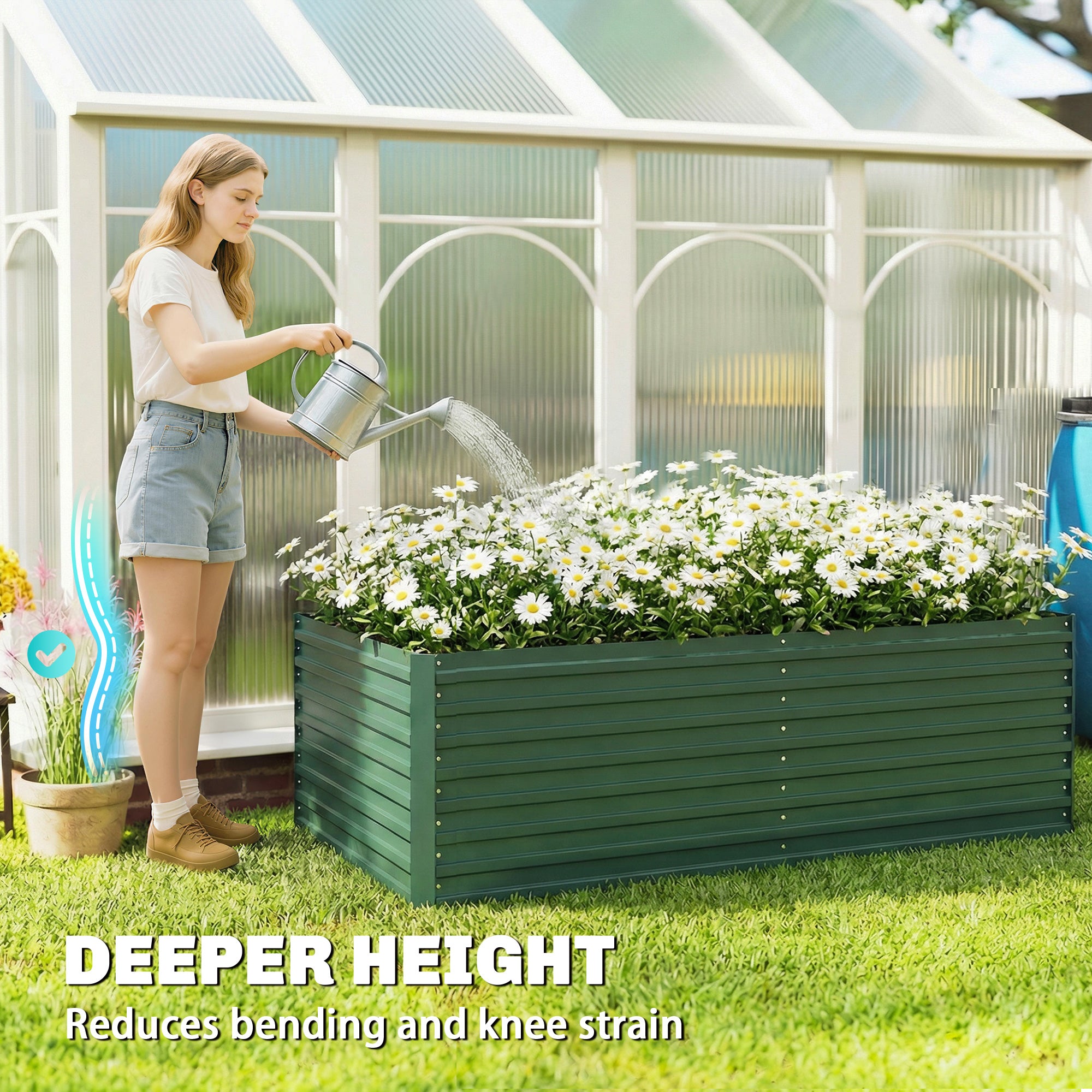 6' x 3' x 2' Raised Garden Bed, Set of 2 Galvanized Planter Box for Vegetables, Flowers, Herbs, Green