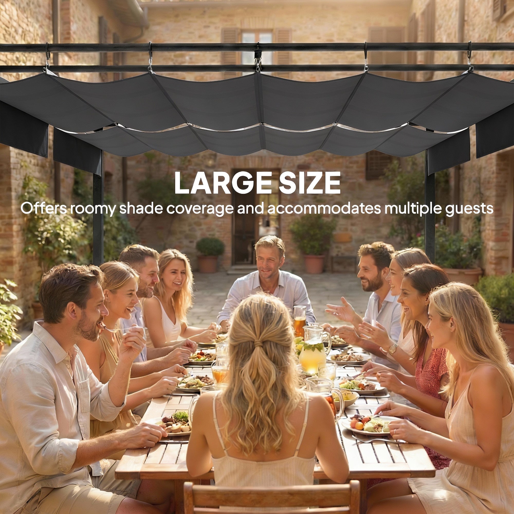 19' x 10' Pergola with Retractable Canopy, Patio Pergola with Sun Shade Shelter, UV50+, for Patio, Garden, Dark Grey