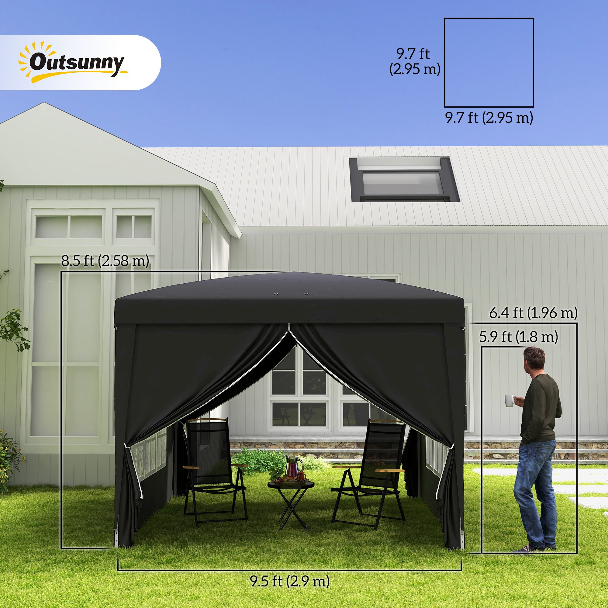 10'x10' Outdoor Pop Up Party Tent Wedding Gazebo Canopy with Carrying Bag (Black)