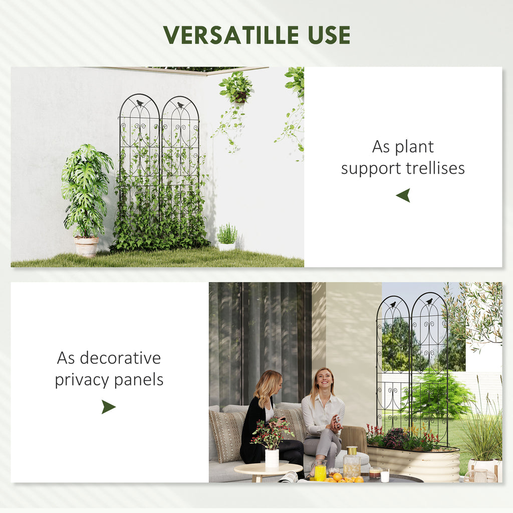 Set of 2 Metal Garden Trellis, Decorative Trellis Panels, Bird Design, 180 x 50 cm, Black