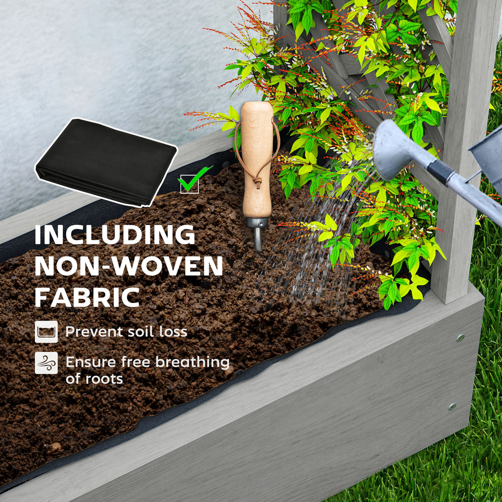 Wooden Raised Garden Bed with Trellis, Outdoor Planter Box with Hanging Roof, Drainage Holes and Bed Liner