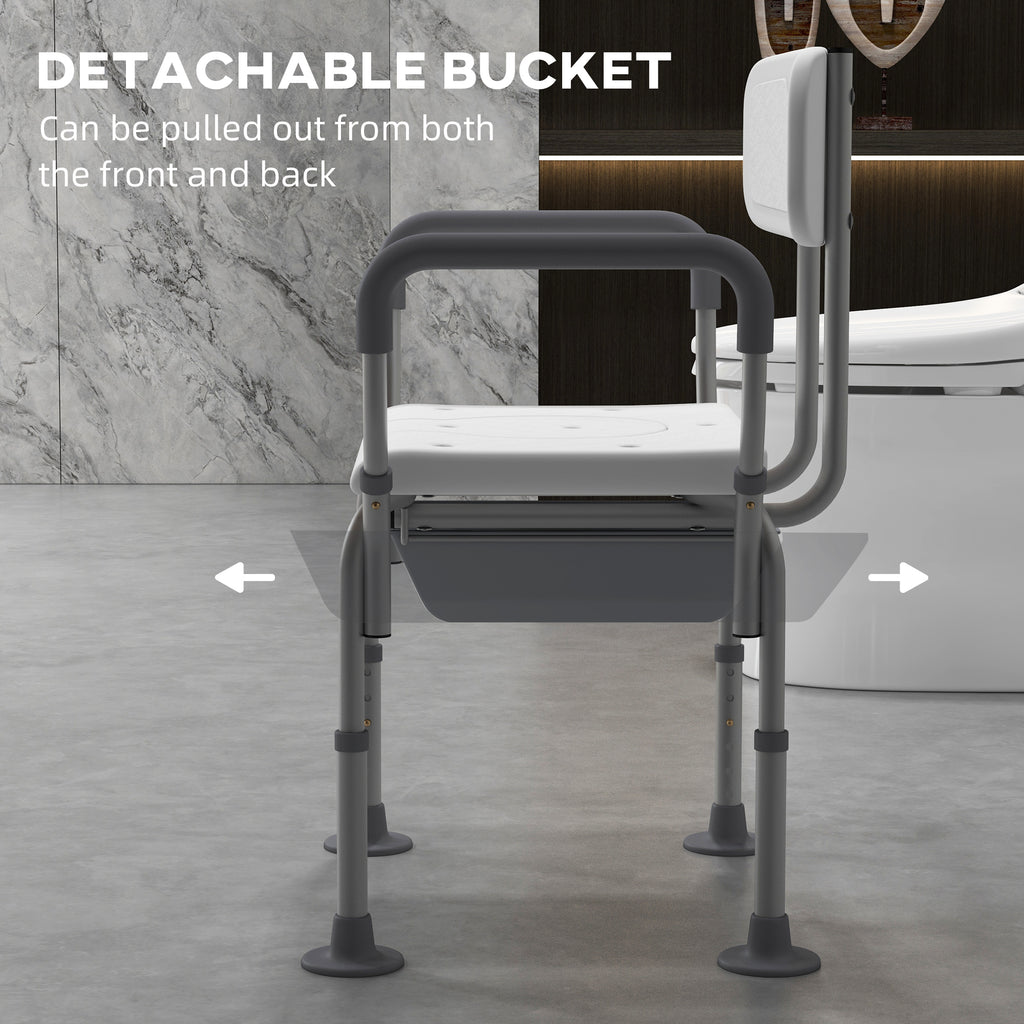 3-in-1 Shower Chair with Back, Adjustable Bedside Commode, Raised Toilet Seat w/ Rubber Foot Pad for Seniors, Disabled