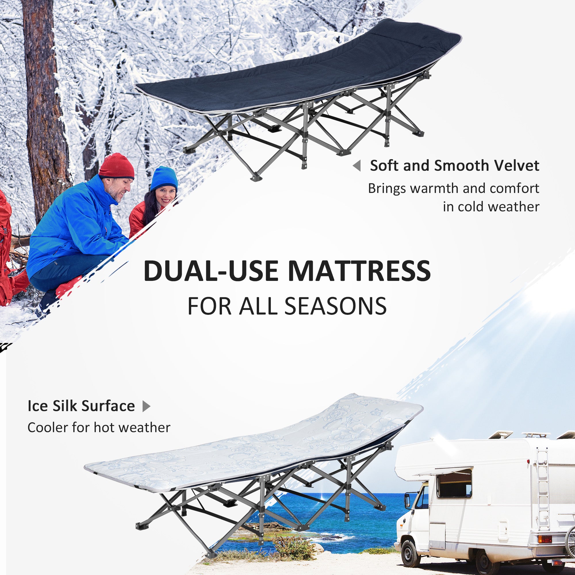 Folding Camping Cot with Mat & Pillow, Double Layer Oxford Heavy Duty Sleeping Cot with Carry Bag Blue