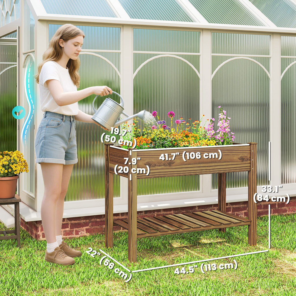 Elevated Planter Box w/ Legs and Storage Shelf, Raised Garden Bed, Elevated Wooden Planter Box, Carbonized