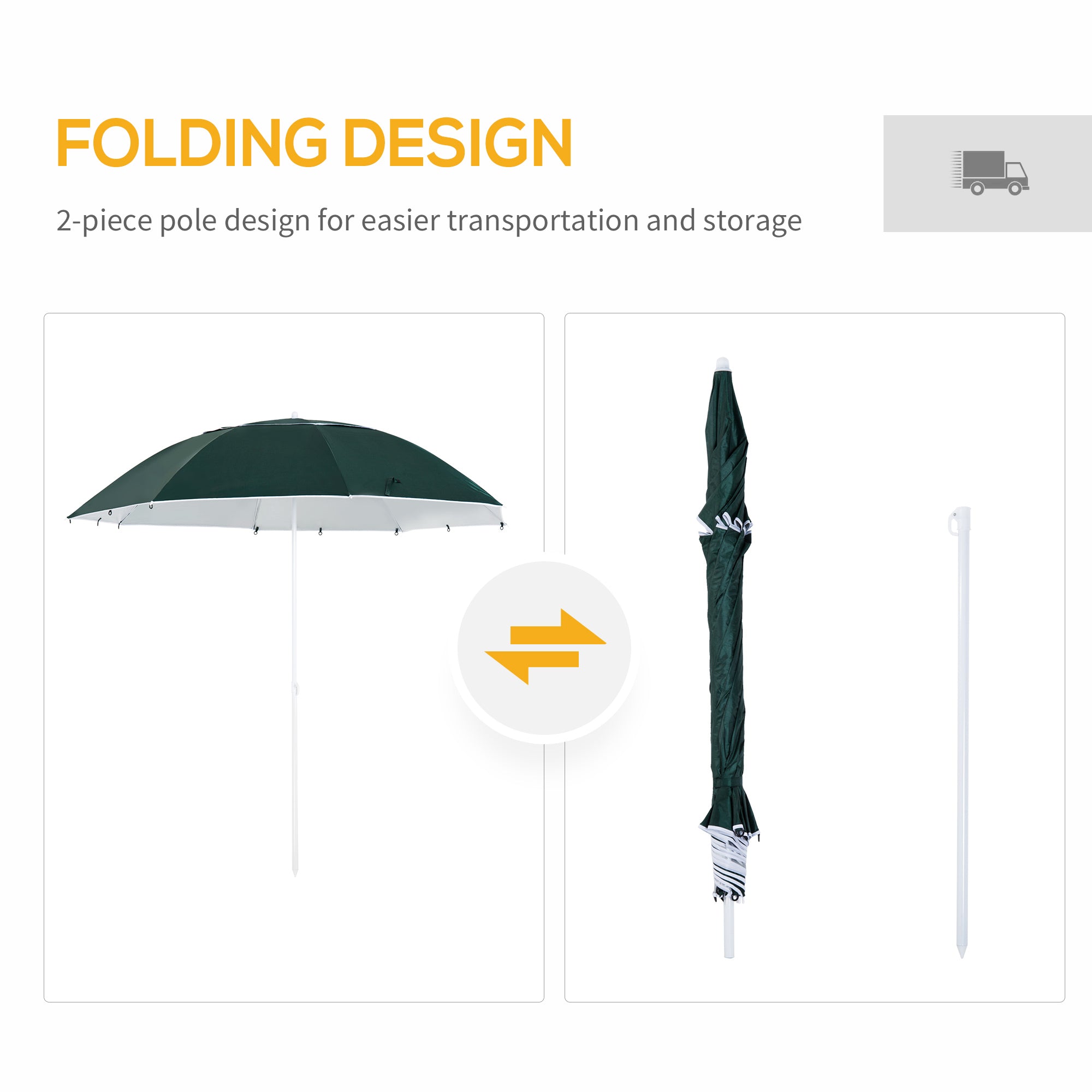 7.5FT 2-in-1 Umbrella Shelter with Carry Bag, Beach Sport Umbrella with Silver Coated UPF50+ UV Protection Dark Green