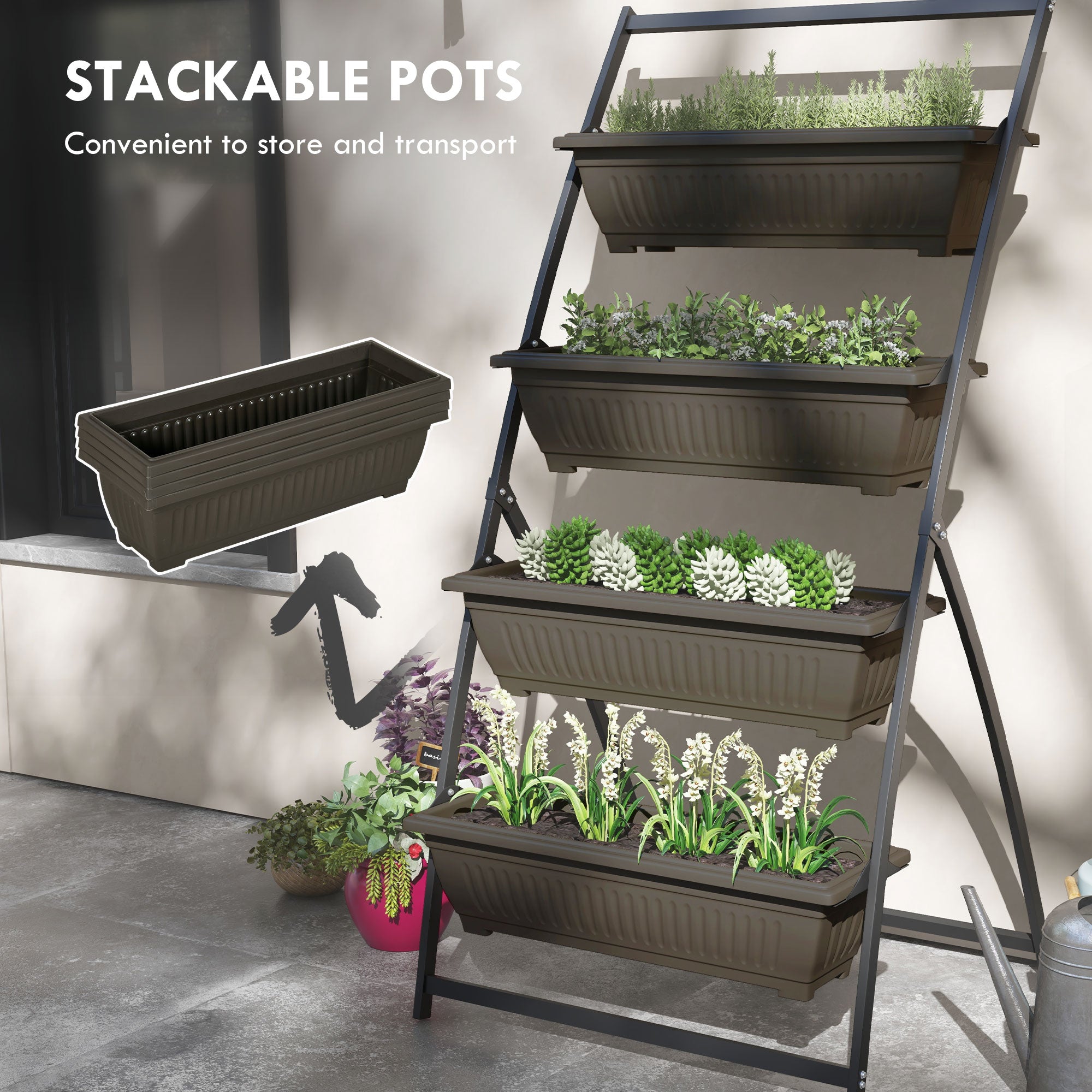 4-Tier Vertical Raised Garden Planter with 4 Boxes, Outdoor Plant Stand Grow Container for Vegetable Flowers, Brown