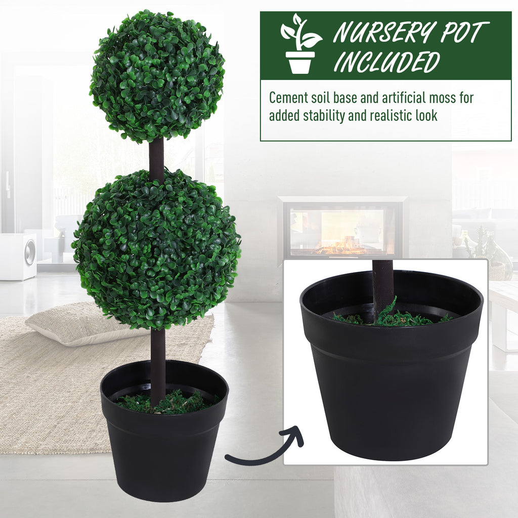 2 Ball Topiary Tree in Pot for Home Decor, Artificial Plant for Home Office, Living Room Decor, Dark Green