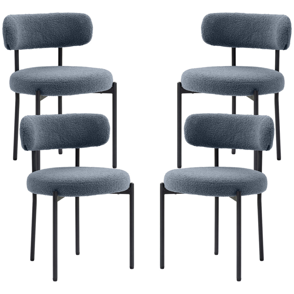 4 Pieces Kitchen Chairs, Modern Dining Chairs w/ Berber Fleece Upholstery and Steel Legs for Living Room, Grey