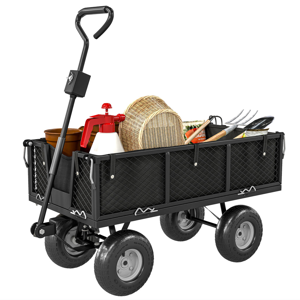Steel Garden Cart, Utility Wagon Cart with Removable Liner, Quick-Release Sides, 10" Wheels, 660lbs Capacity