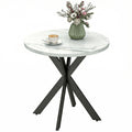 29" Dining Table, Contemporary Round Kitchen Table with Steel Legs, White Marble-Effect