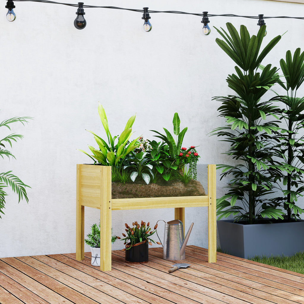 Wooden Raised Garden Bed with Acrylic Panels, Raised Planter Box with Drainage Holes, 29.5" x 18.1" x 23.8"