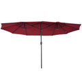15ft Double-sided Patio Umbrella with Twin Canopy, Extra Large Outdoor Parasol with Crank for Pool, Deck, Market, Wine Red