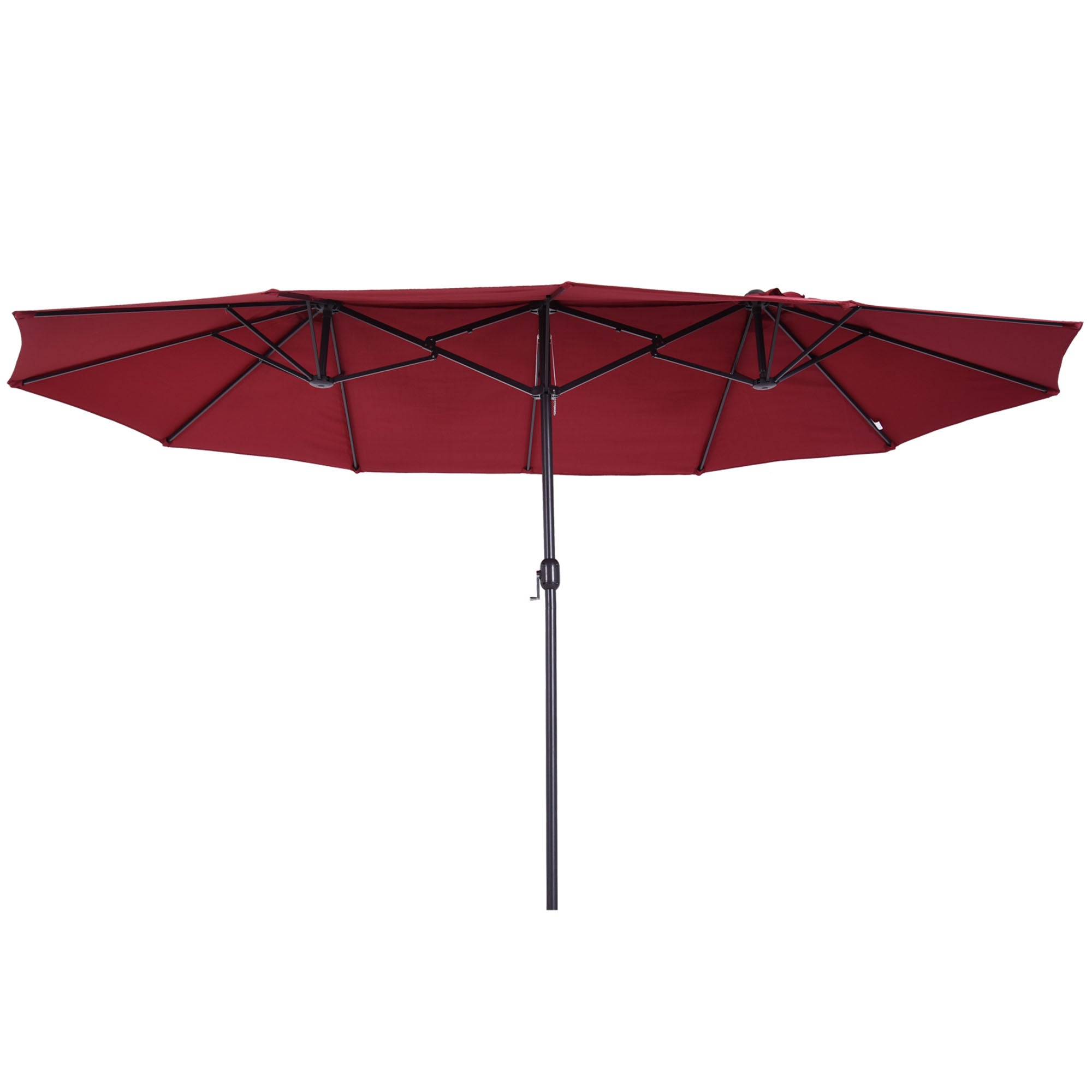 15ft Double-sided Patio Umbrella with Twin Canopy, Extra Large Outdoor Parasol with Crank for Pool, Deck, Market, Wine Red