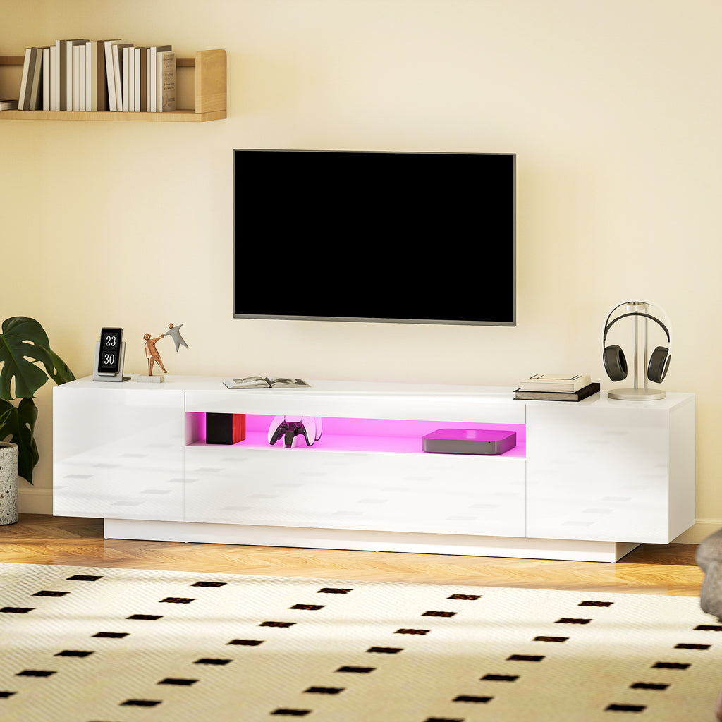 Entertainment Center with RGB LED Lights, TV Stand for 65-85 Inch TV, Modern TV Table for Living Room, High Gloss White