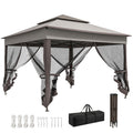 11' x 11' Pop Up Gazebo 2-Tier Soft Top Shelter Event Tent w/ Netting Carry Bag for Patio Backyard Garden, Mixed Grey