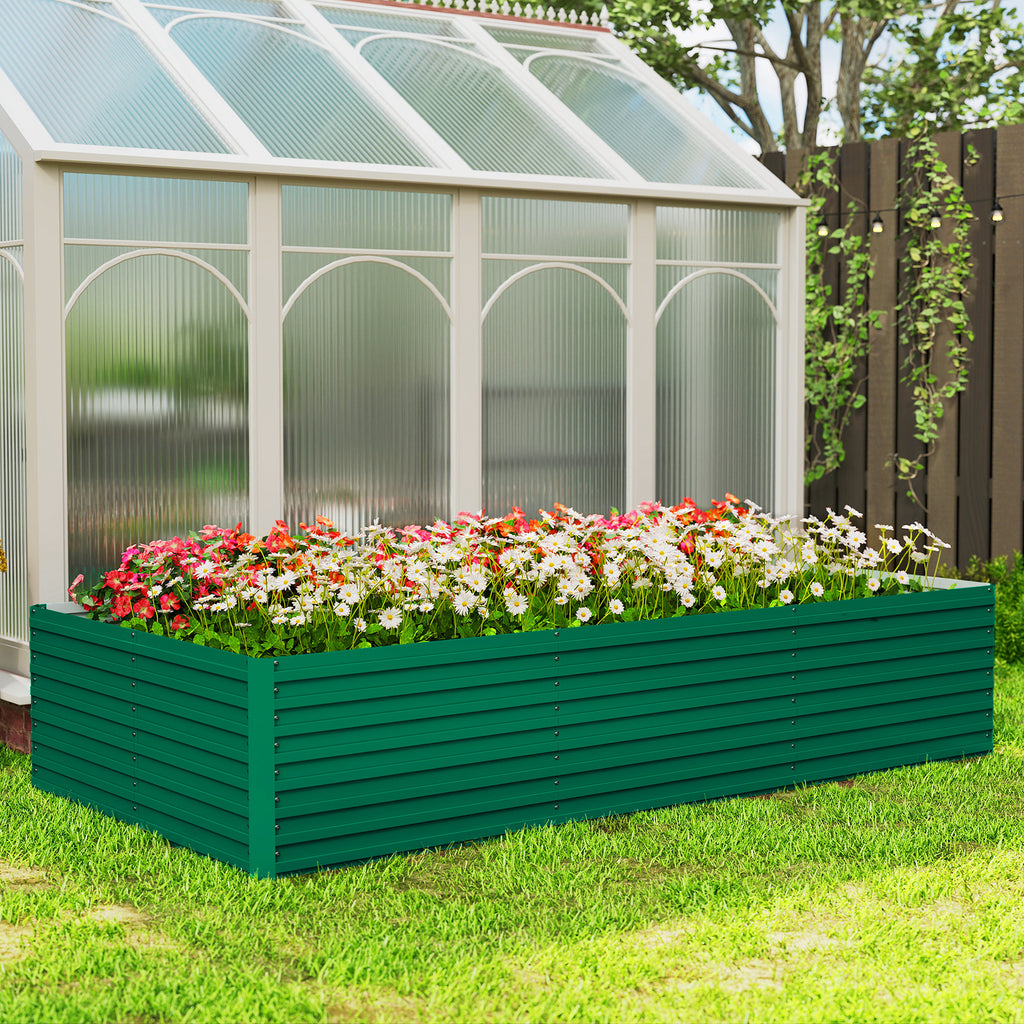 8' x 4' x 2' Raised Garden Bed, Galvanized Planter Box for Growing Flowers, Herbs and Vegetables, Green