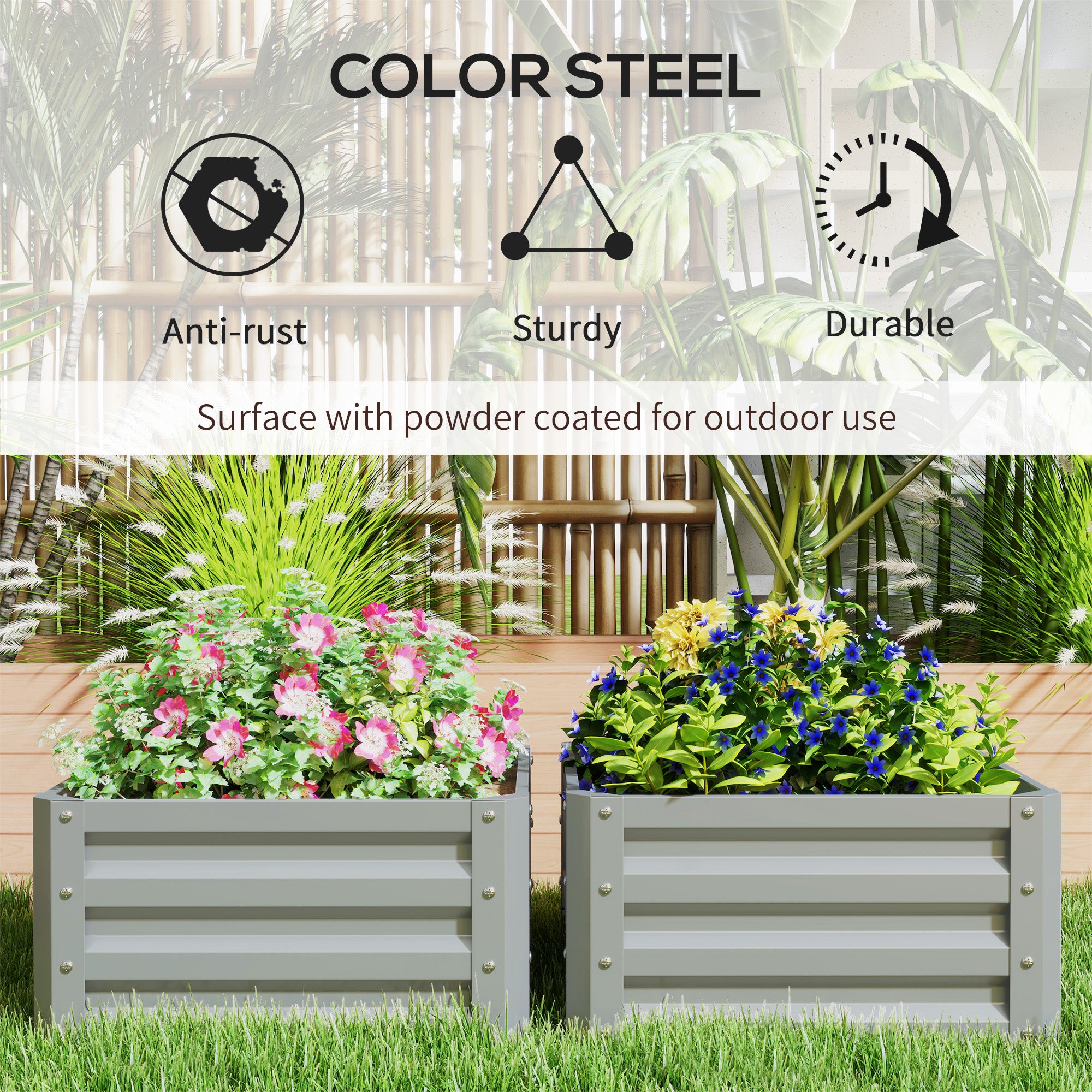 2' x 2' x 1' 2-Pieces Raised Garden Bed with Galvanised Frame