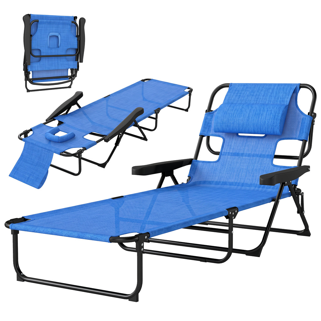 Folding Lounge Chair w/ Reclining Back, Dark Blue