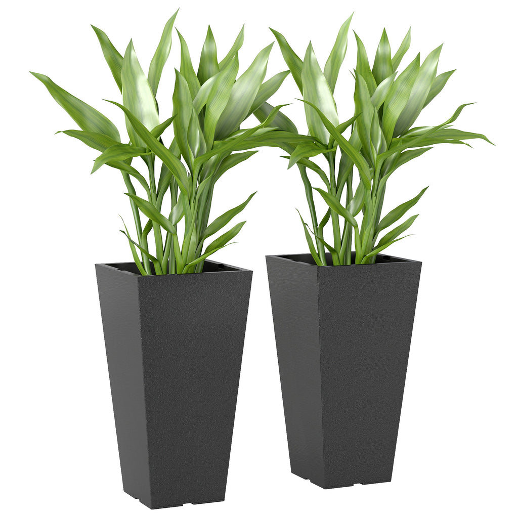 23" Tall Planters Set of 2, Indoor Outdoor Stackable Taper Planters with Marble Finish and Drainage Holes, Black