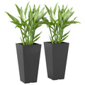 23" Tall Planters Set of 2, Indoor Outdoor Stackable Taper Planters with Marble Finish and Drainage Holes, Black