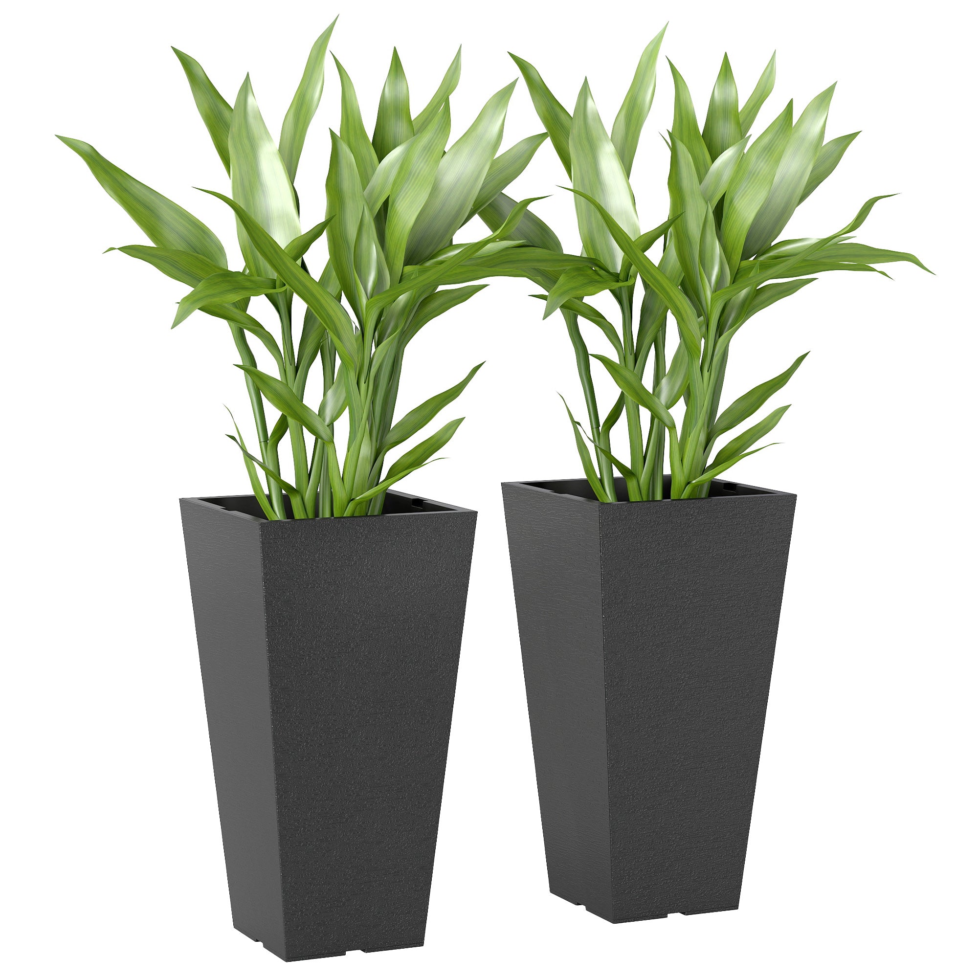 23" Tall Planters Set of 2, Indoor Outdoor Stackable Taper Planters with Marble Finish and Drainage Holes, Black
