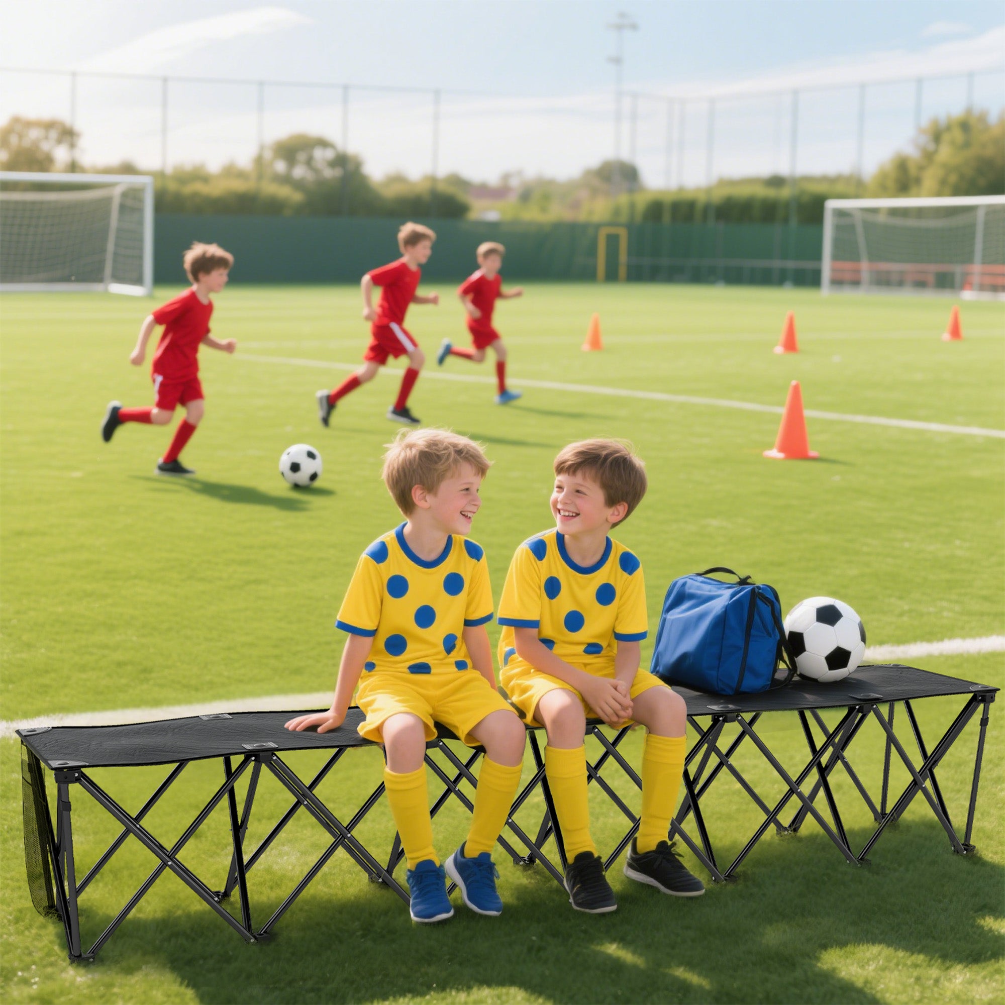 Portable 6-Seater Folding Camping Chair, Team Bench Chair with Carry Bag for Soccer Football Team, No Assembly
