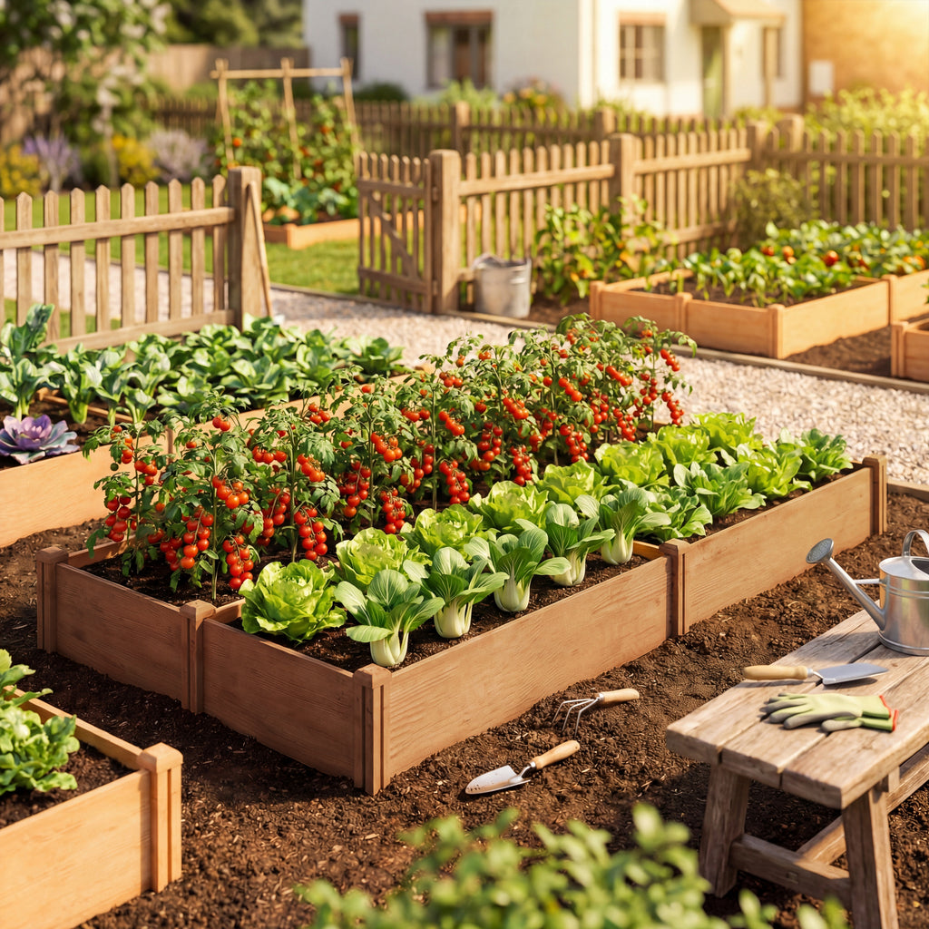 Wooden Raised Garden Bed, 8 x 4 x 1ft Elevated Garden Box with Dividers and Open Bottom, Outdoor Raised Planter Box