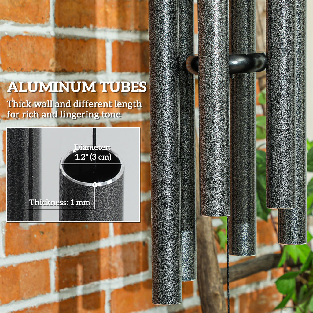 45" Wind Chimes Outdoor Deep Tone Wind Chime with 6 Aluminum Tubes and Hook for Patio, Yard, Garden Decor, Dark Grey