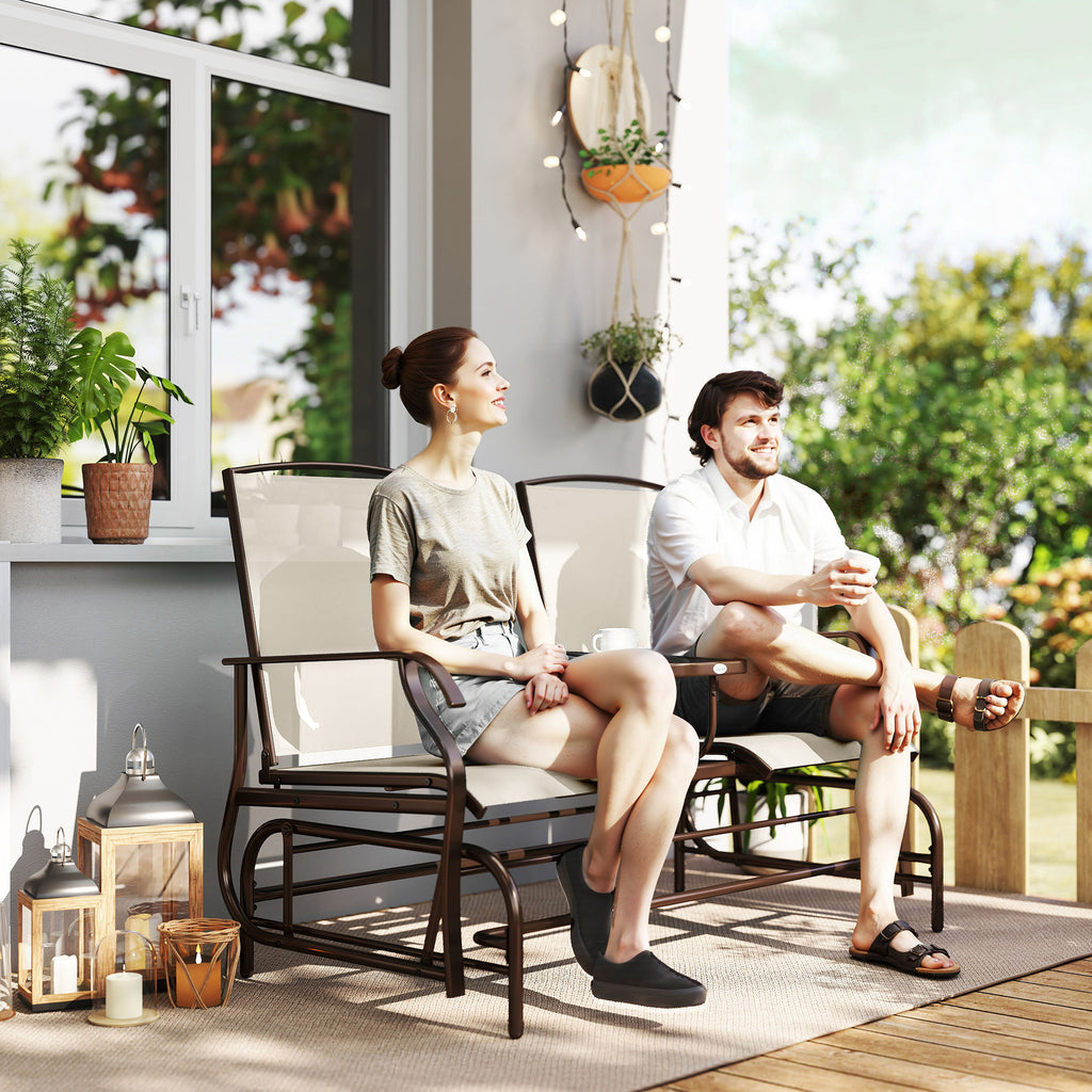 Patio Glider Rocking Chair 2 Person Outdoor Loveseat Rocker Garden Furniture Bench, Beige