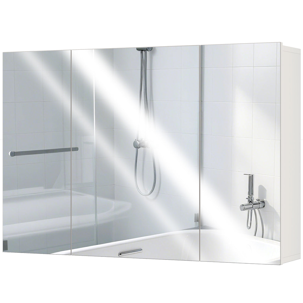 35" x 24" Wall Mounted Mirror Cabinet, Bathroom Medicine Cabinet with Mirror, 3 Doors and Adjustable Shelves, White