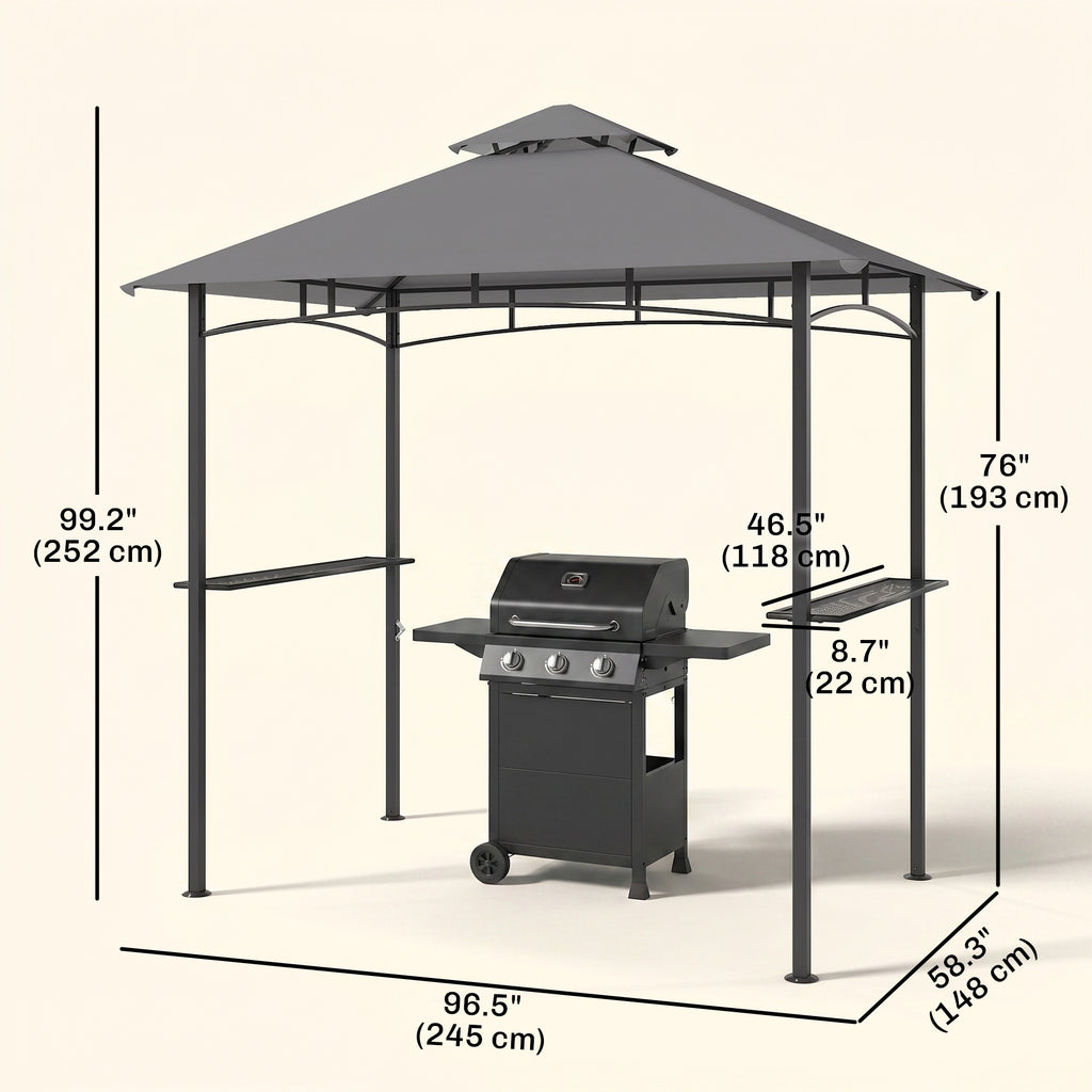 8' x 5' BBQ Grill Gazebo Tent with Double Tiered Canopy for Outdoor Sun Shade, Grey