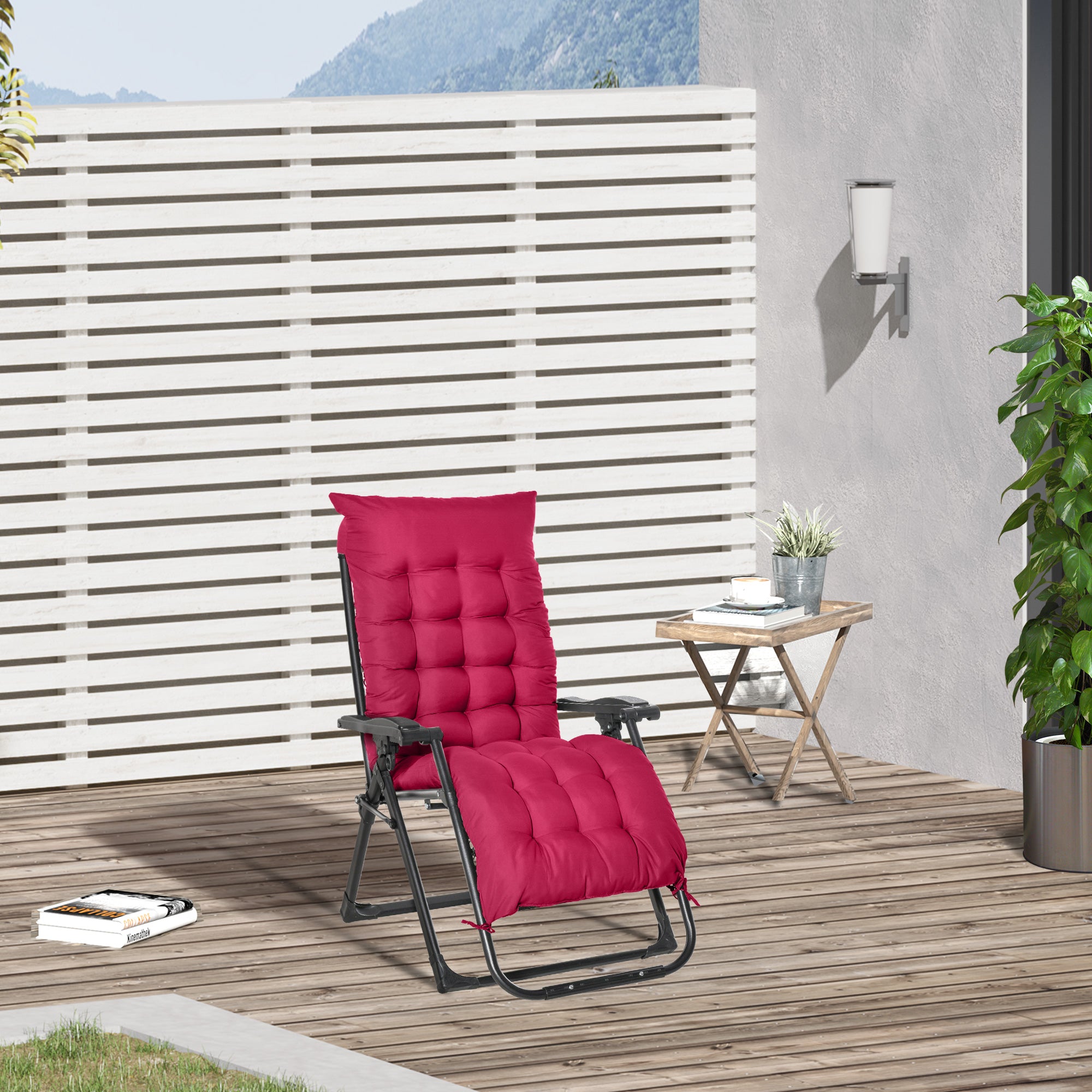 Reclining Zero Gravity Chair with Adjustable Backrest, Folding Garden Sun Lounger, Outdoor Recliner with Removable Cushion and Headrest, Wine Red