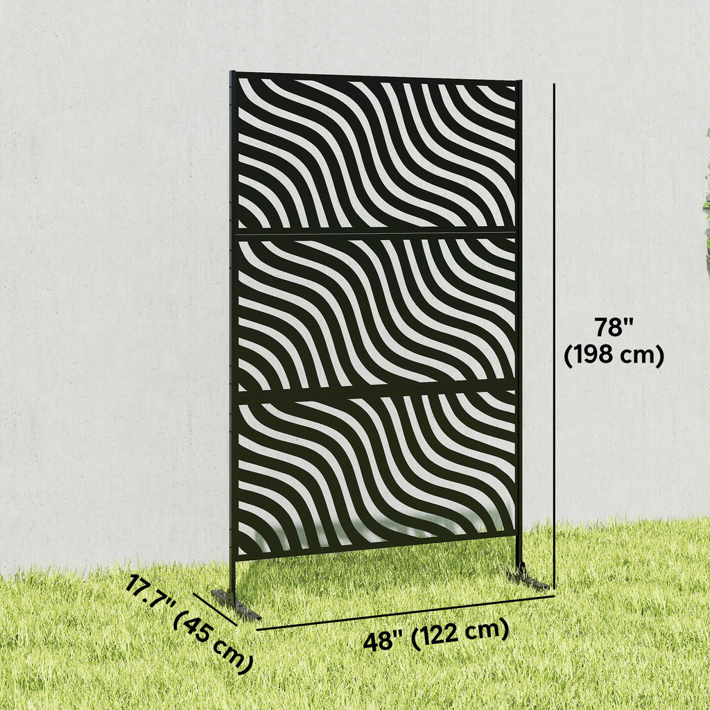 Metal Outdoor Privacy Screen, Freestanding Outdoor Divider with Stand, 78" x 48", Black