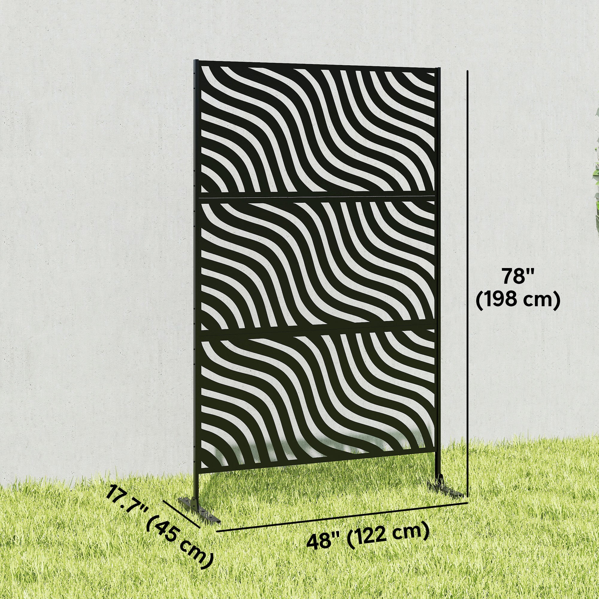 Metal Outdoor Privacy Screen, Freestanding Outdoor Divider with Stand, 78" x 48", Black