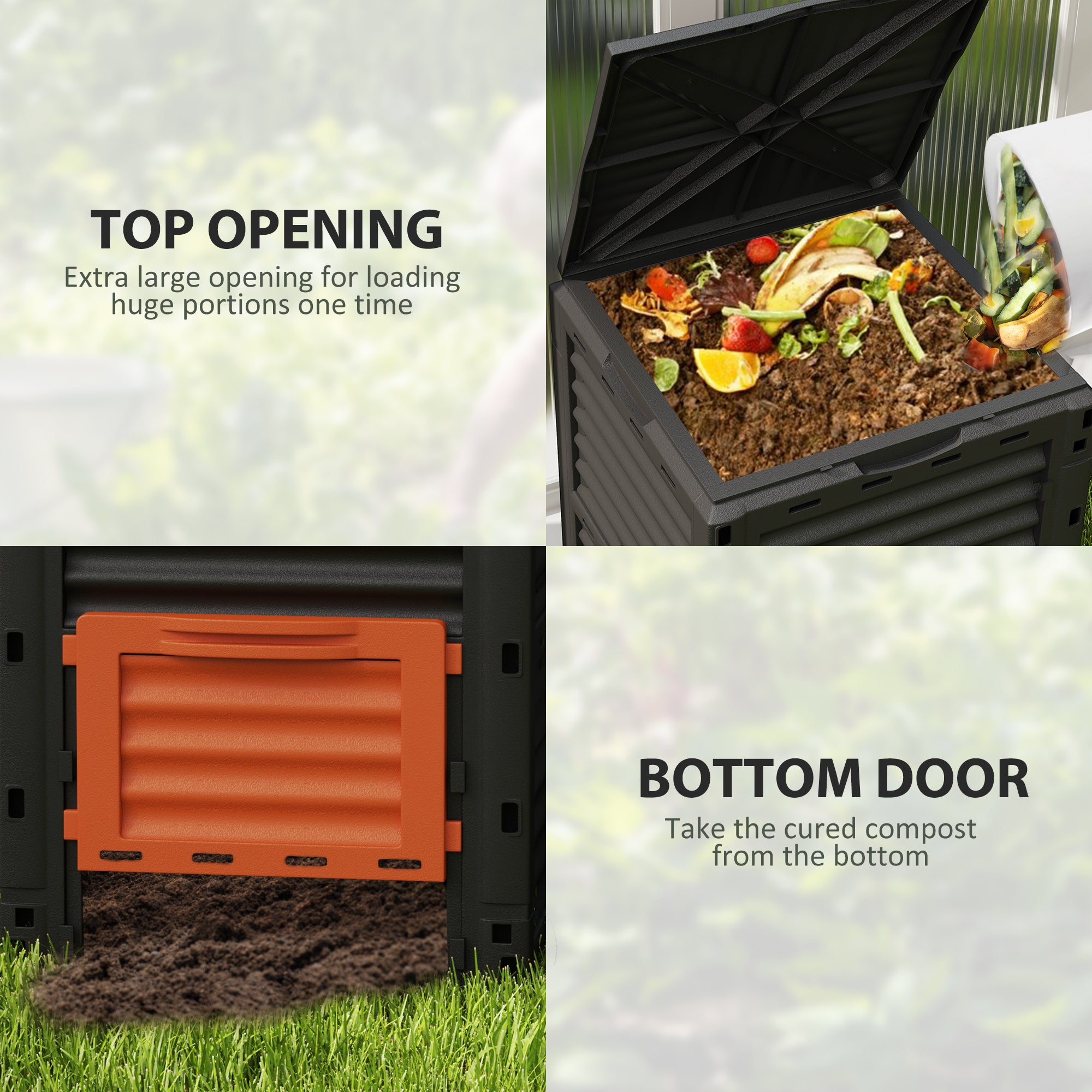 Outdoor Compost Bin Garden Container, Fast Creation of Fertile Soil Aerating Compost Box, 80 Gallon, Orange